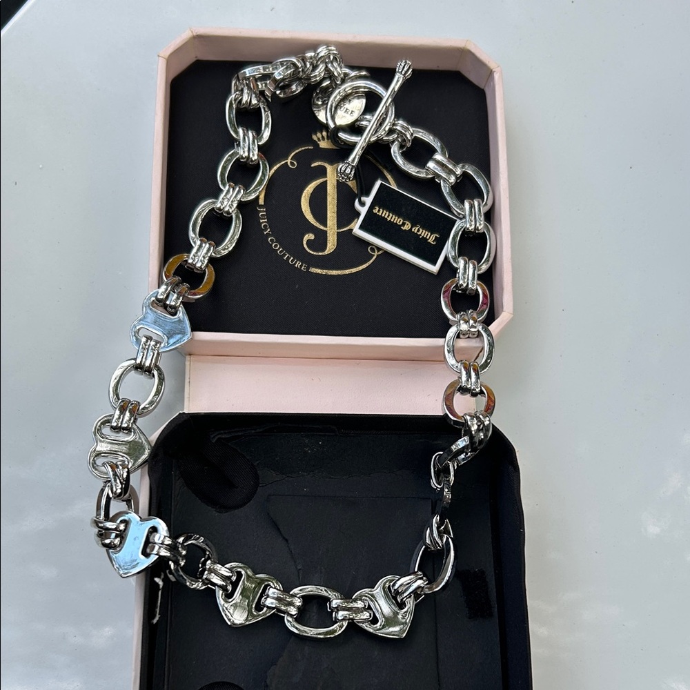 Juicy Couture Silver and Blue Charm Necklace